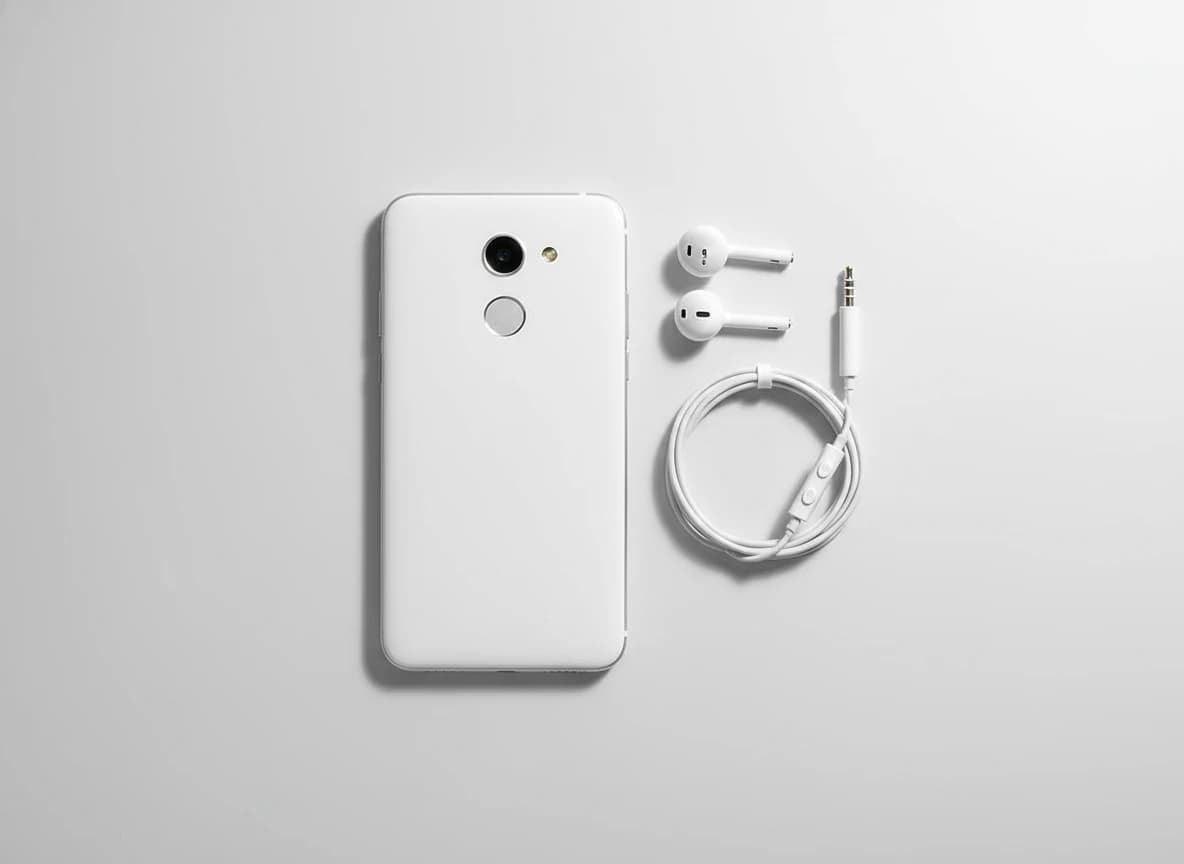 A smartphone and earphone bundle offers an all-in-one mobile communication and audio solution.